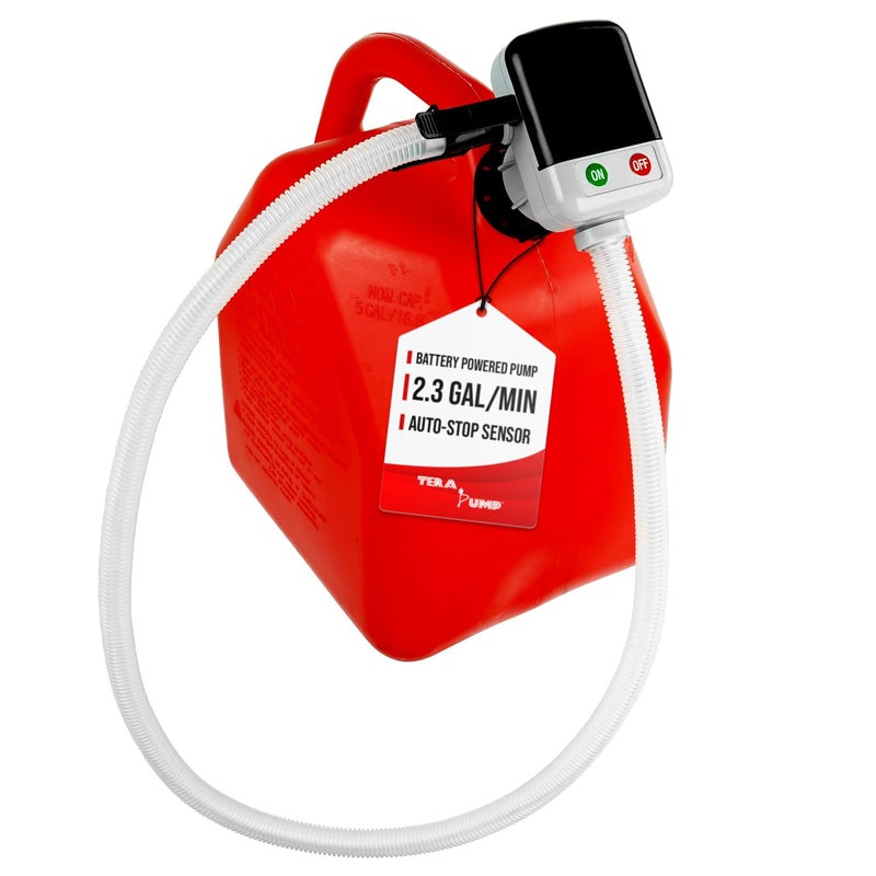 TERA PUMP Chemical Fuel Transfer Pump for Methanol, Ethanol, DEF, Window Washer Fluid, and Non-Chlorinated Brake Cleaning, Battery Powered, Auto Stop Sensor, 2.3 GPM, Extended Discharge Hose - Image 1